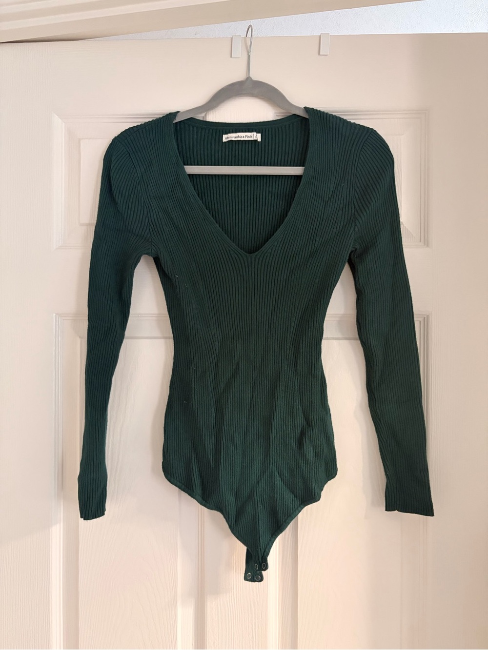 Abercrombie & Fitch Dark Green Ribbed V-Neck Bodysuit